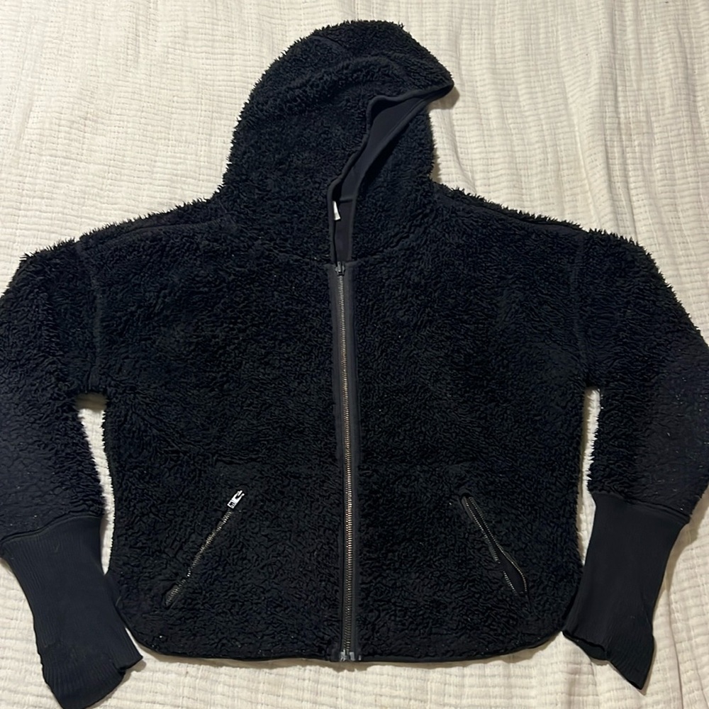 Athleta Size Small Black Drop Shoulder Reversible Fleece Jacket Hoodie